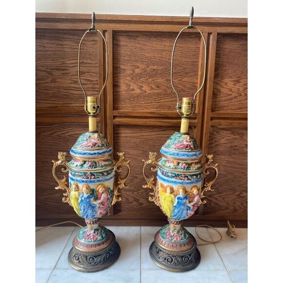 L&L WMC Pair of Hollywood Regency Boudoir Hand Painted Lamps - Picture 1 of 13